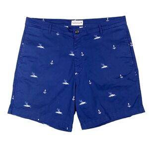 Saddlebred Nautical Flat Front Shorts Mens 38 Blue Cotton Anchor Fishing Boat